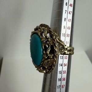 Gold and Teal Statement Ring Adjustable (sits at a size 6)